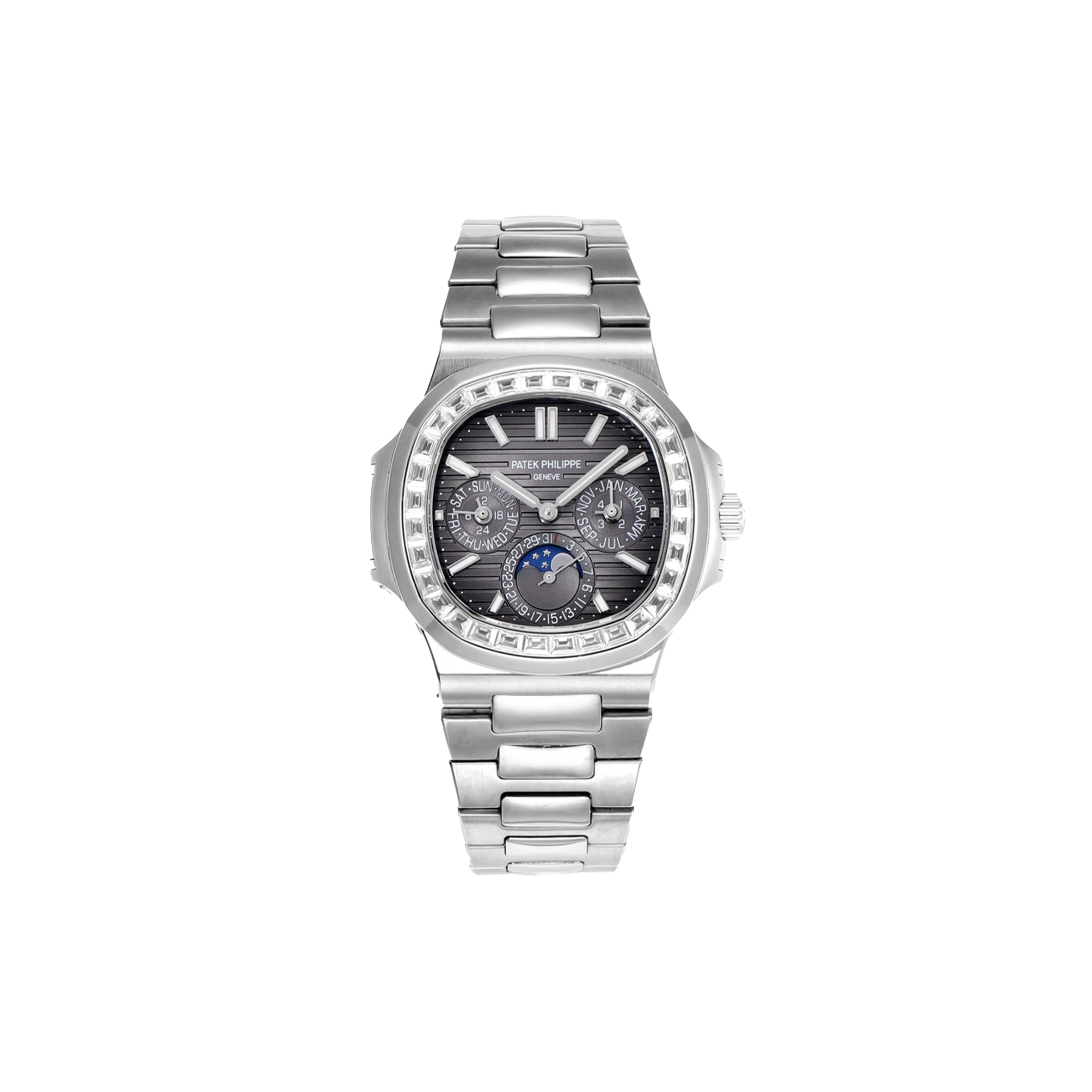 PATEK PHILLIPE NAUTILUS GREY DIAL WITH DIAMOND BEZEL IN STEEL WATCH 5740/1G-001 PATEK PHILLIPE NAUTILUS GREY DIAL WITH DIAMOND BEZEL IN STEEL WATCH 5740/1G-001